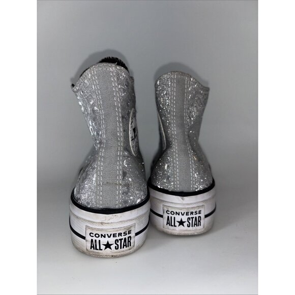 Converse CTAS Lift HI Silver/Black/White 572043C -SZ 8 EU39 Glitter Leopard - Picture 7 of 8